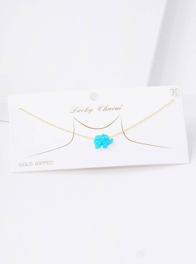 Gold Plated Opal Elephant Necklace