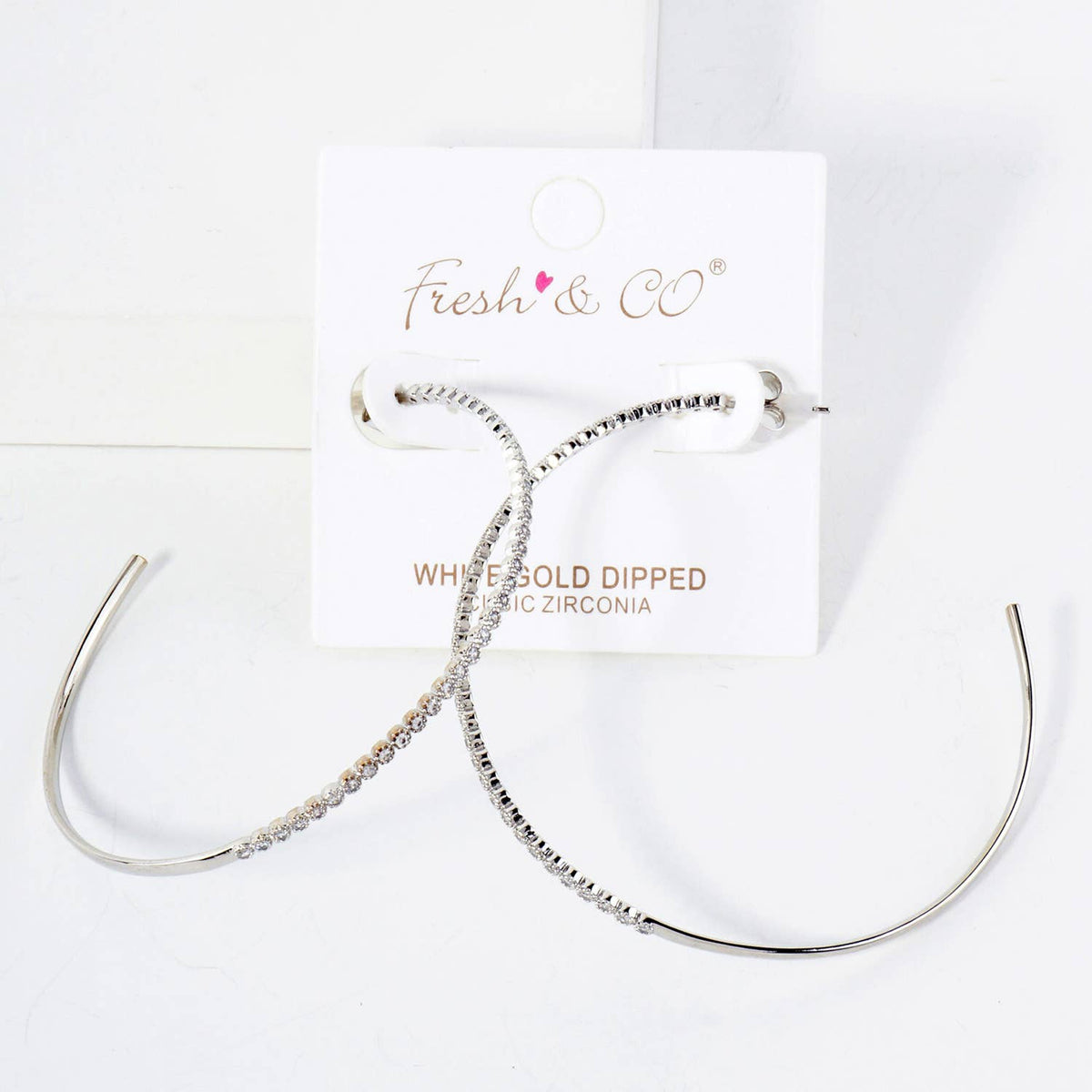60mm Hoop Earrings with Half CZ Stone Accents Earring.