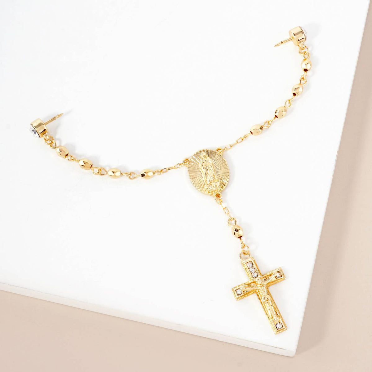 Cap & Pin Rosary Chain Accessory - Virgin Mary & Crucifix