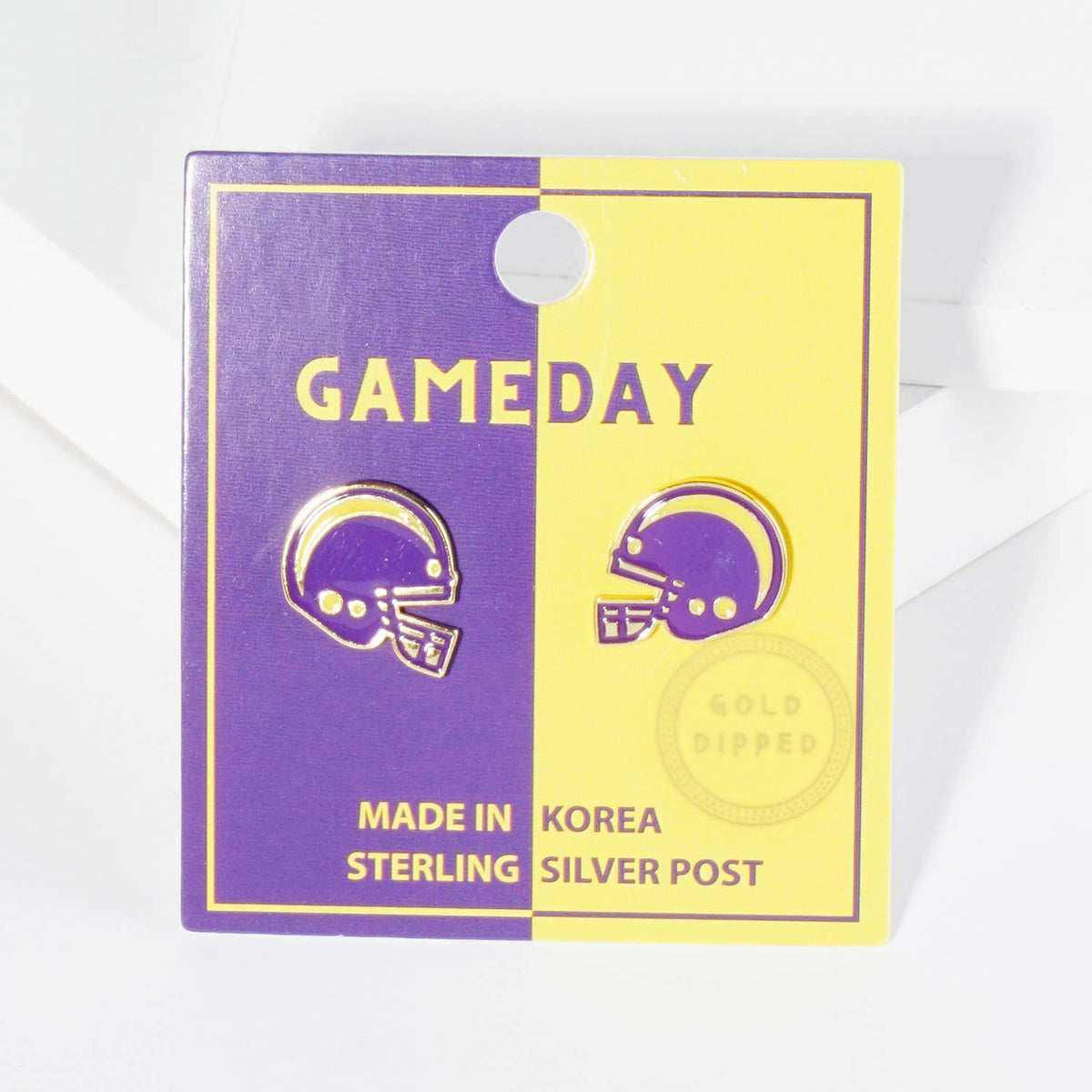 18K Gold Dipped Enamel Football Helmet Game Day Stud Earring