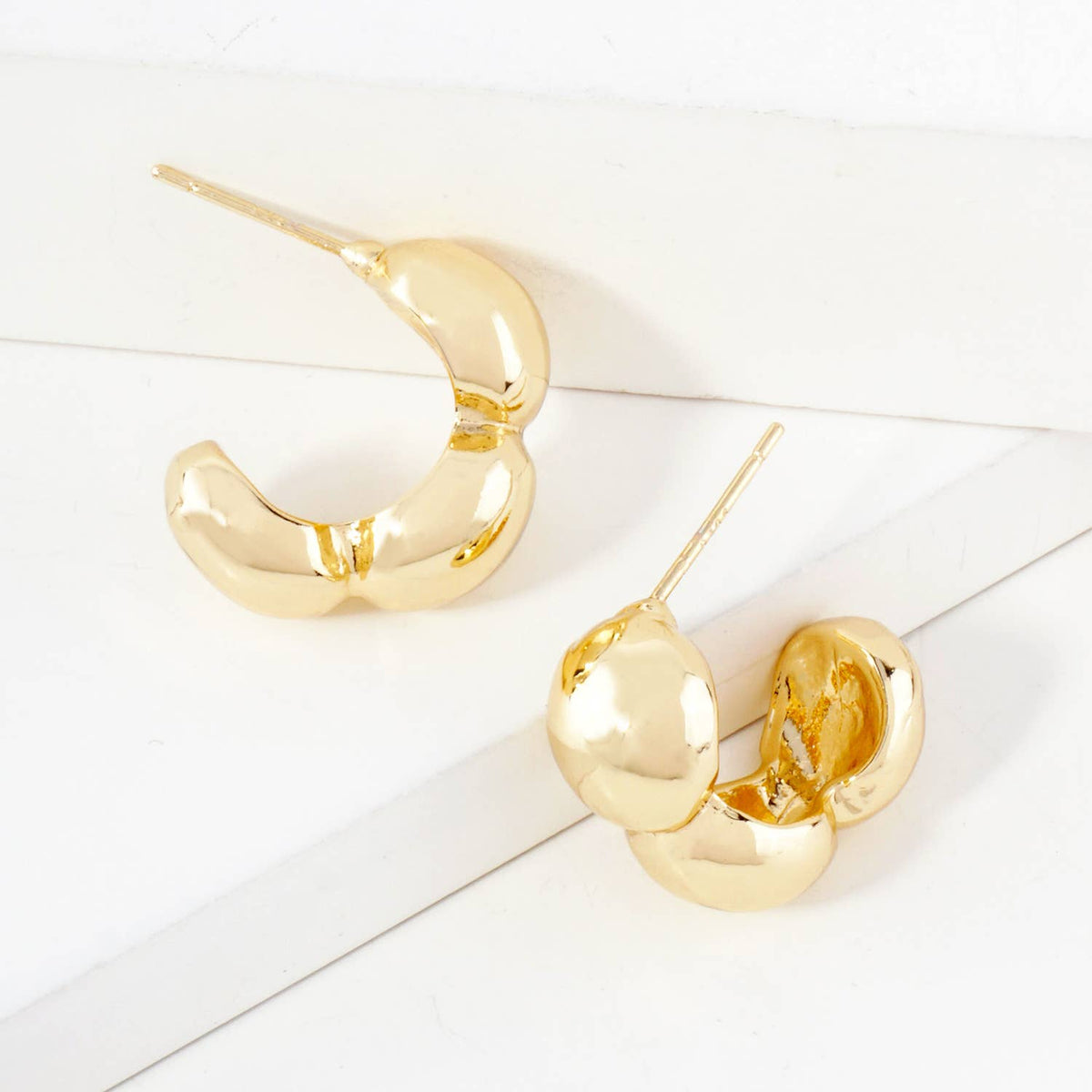 Polished Brass Flower-Shaped Hoop Earrings