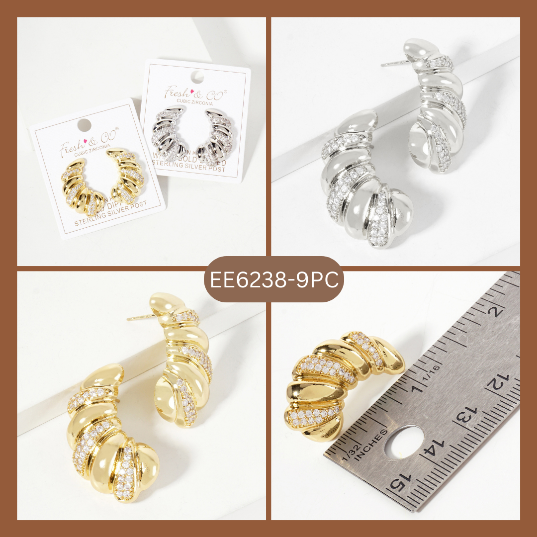 Pave-Set Croissant-Shaped 18K-Gold-Dipped Post Earrings