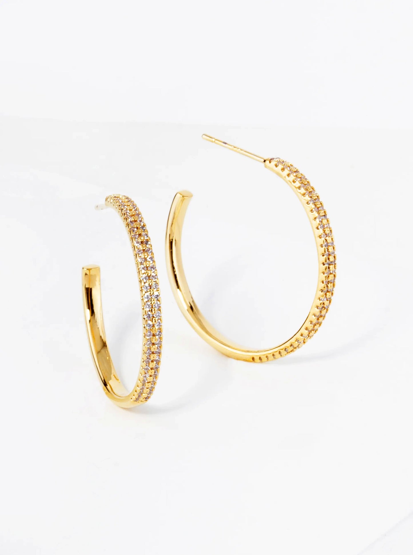 30mm 18K Gold Dipped Double Row Micro Pave Cubic Zirconia Open Hoop Earrings