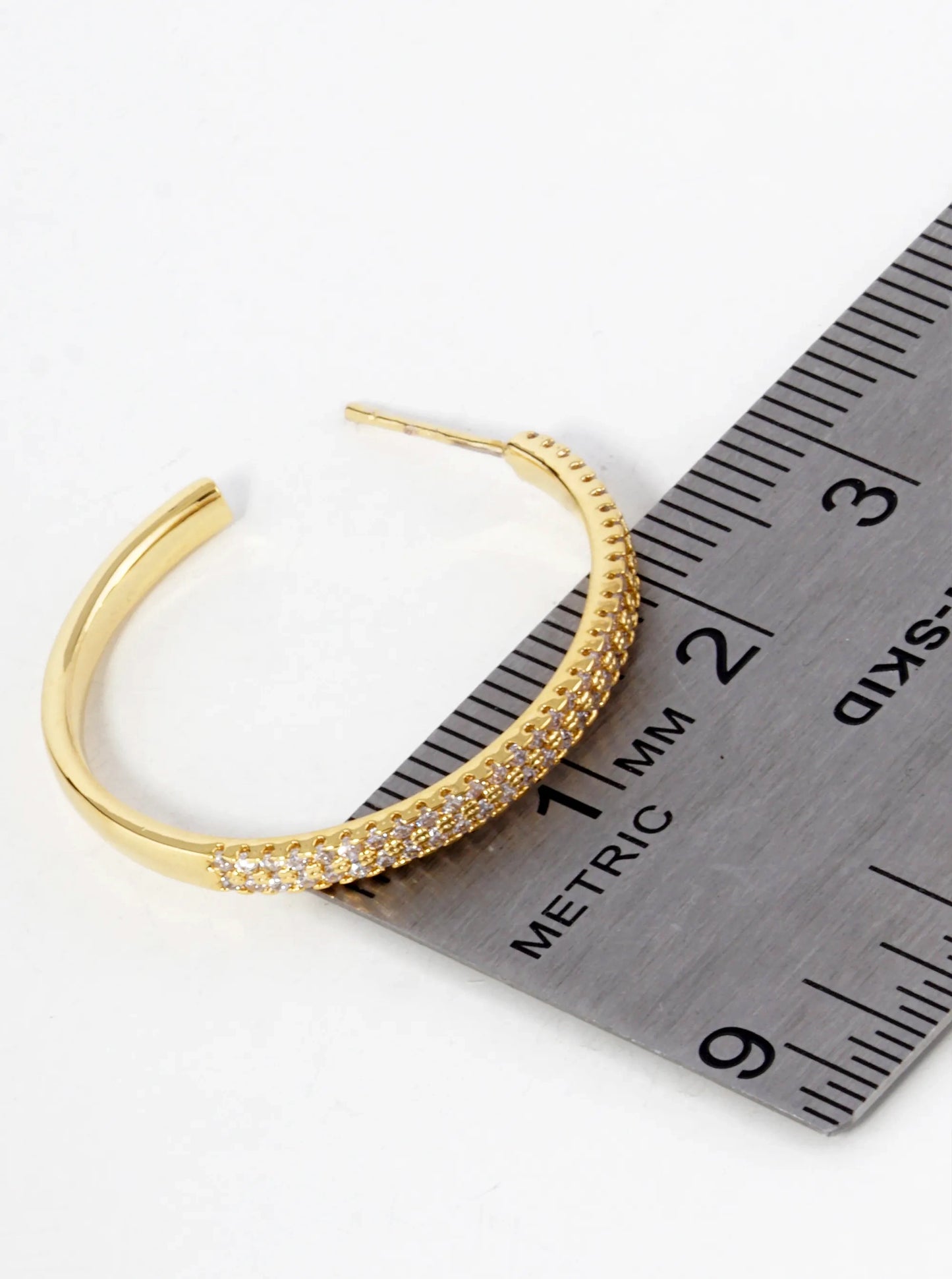 30mm 18K Gold Dipped Double Row Micro Pave Cubic Zirconia Open Hoop Earrings