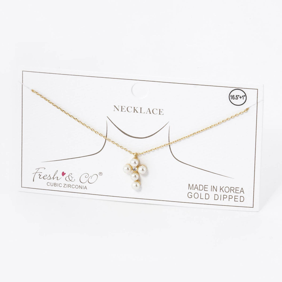 Gold Dipped Pearl & Cubic Zirconia Cross Charm Necklace