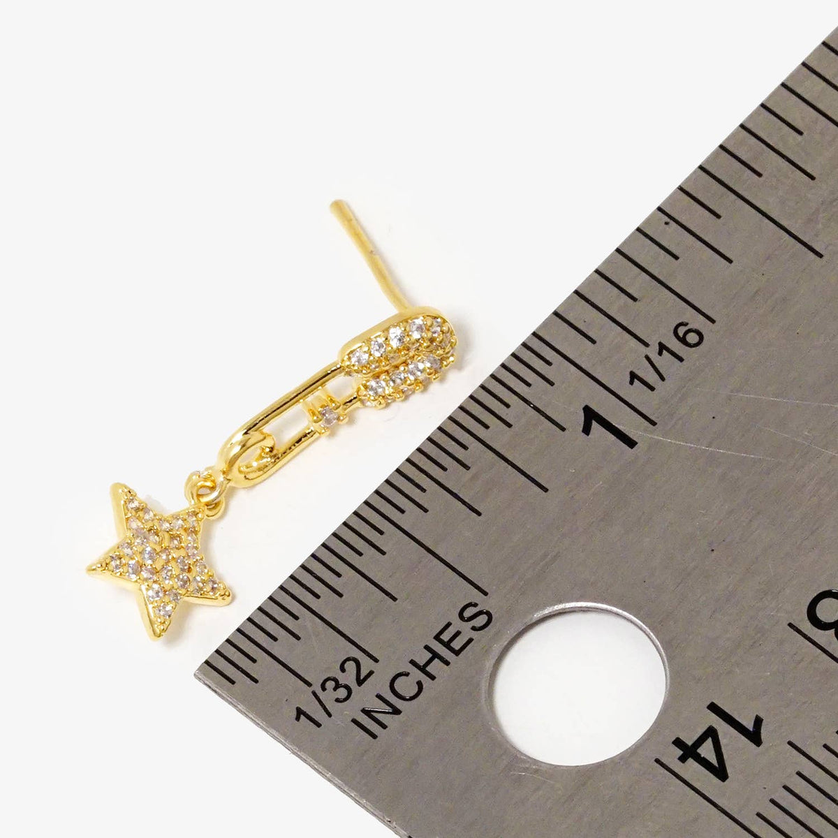Dainty Pavé Star & Safety Pin Drop Earrings