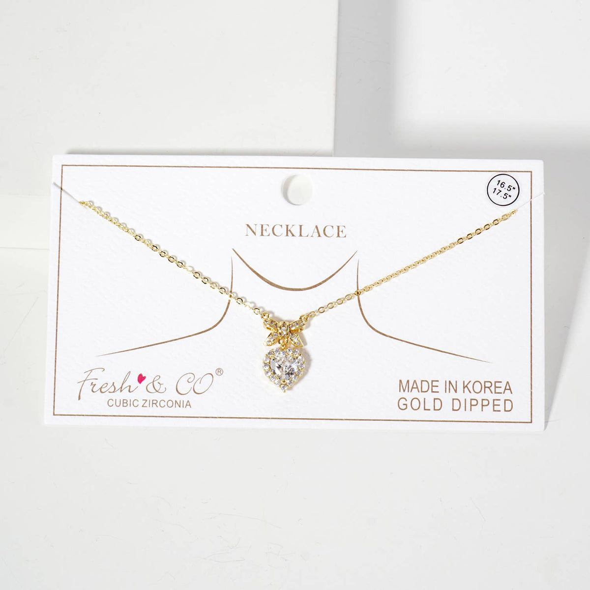 Heart CZ-Stone Drop Pave-Set Bow Pendant Necklace