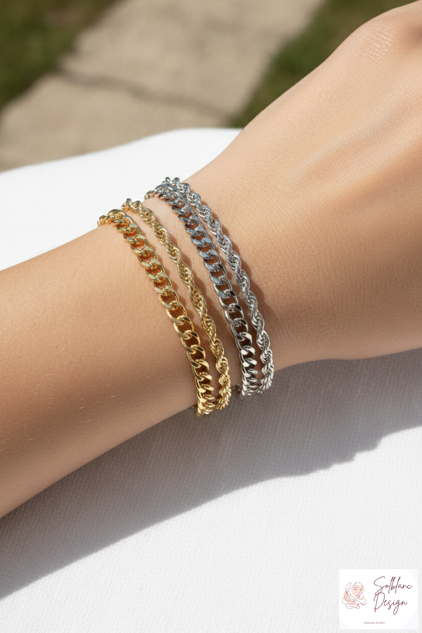 Layered Curb & Rope Chain Bracelet with Magnetic Clasp