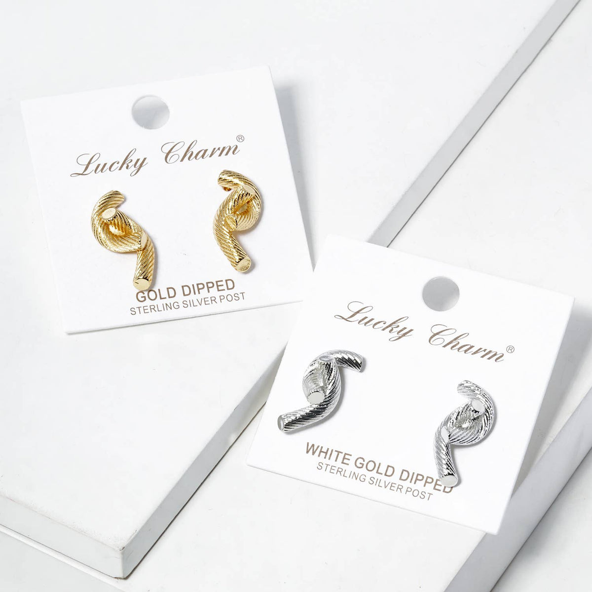 Gold and White Gold Dipped Twisted Statement Earrings