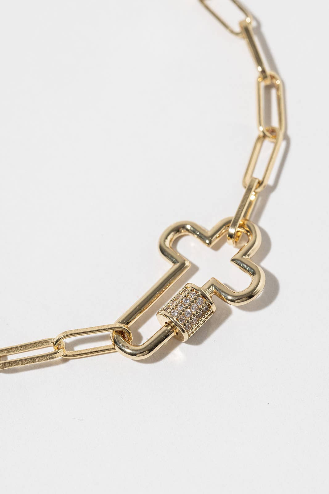 Cubic Zirconia Carabiner CROSS Paperclip Chain Anklet
