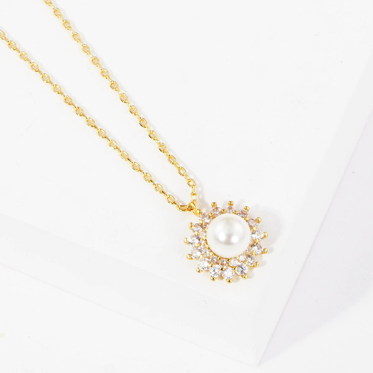 Vintage-Inspired Pearl Sunburst Halo Pendant Necklace