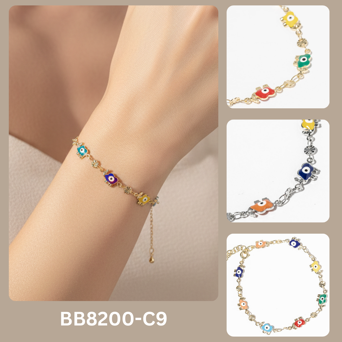 Multi-Color Enamel Elephant Charm Bracelet