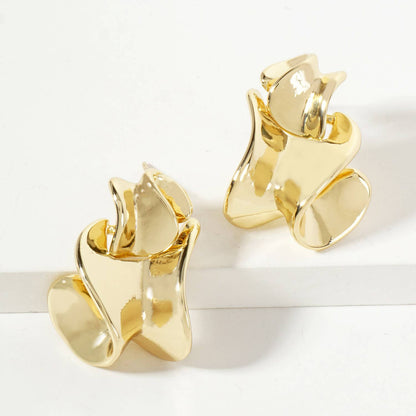 Polished Metal Organic-Shape Doorknocker Earrings