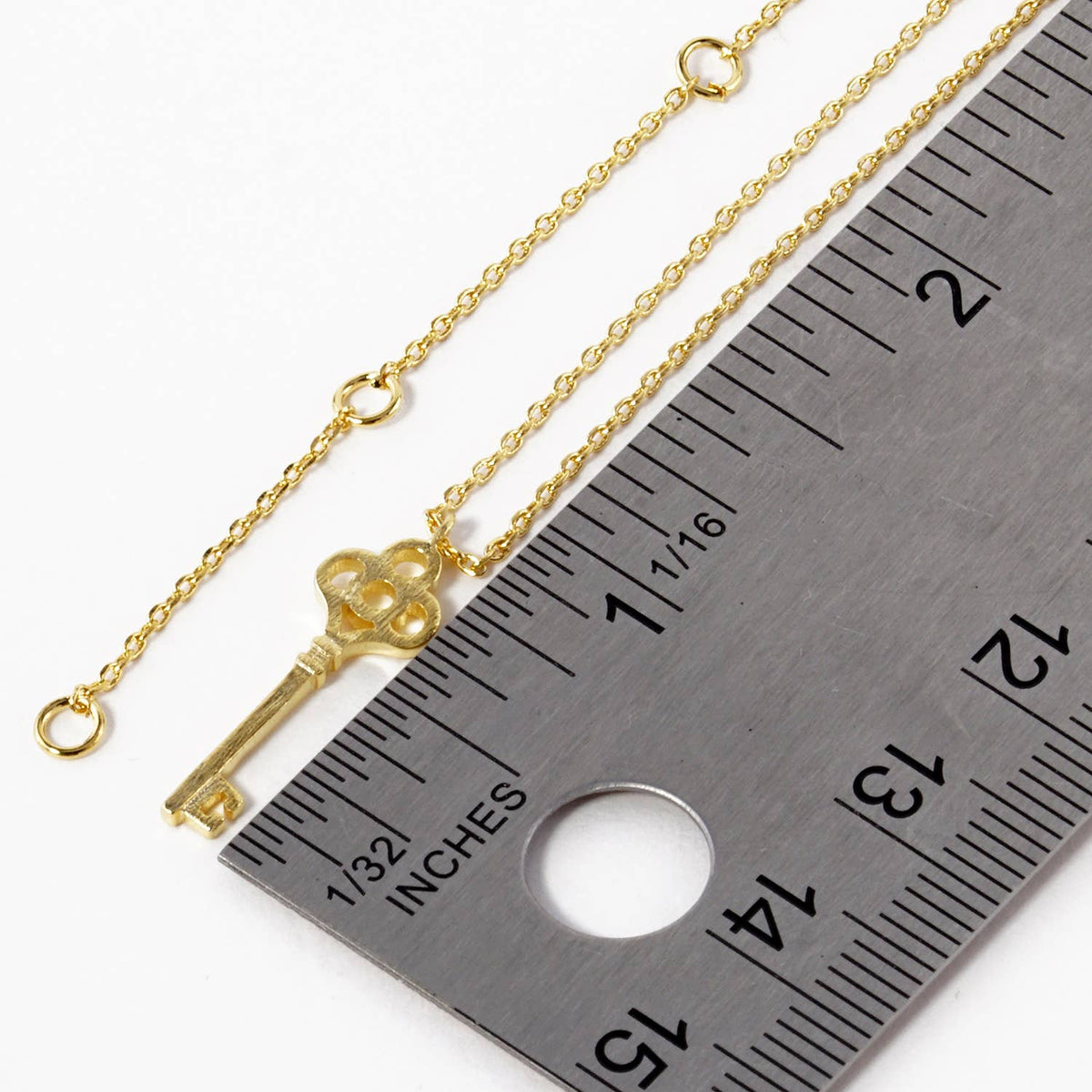 18K Gold Dipped Brushed Brass Key Pendant Necklace