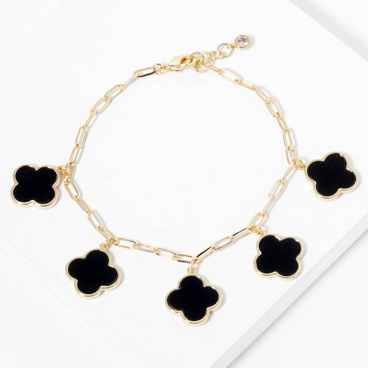 Mother of Pearl Clover Charm Paperclip Link Bracelet