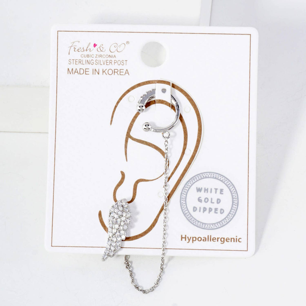 Angel-Wing Stud and Ear Cuff Drape Chain Earring Set