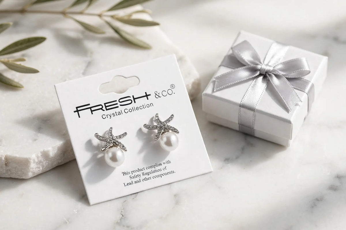 Starfish Pearl Stud Earrings – Crystal Starfish with Pearl