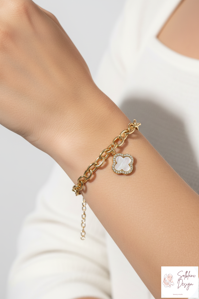 Crystal Halo Clover Charm Bracelet