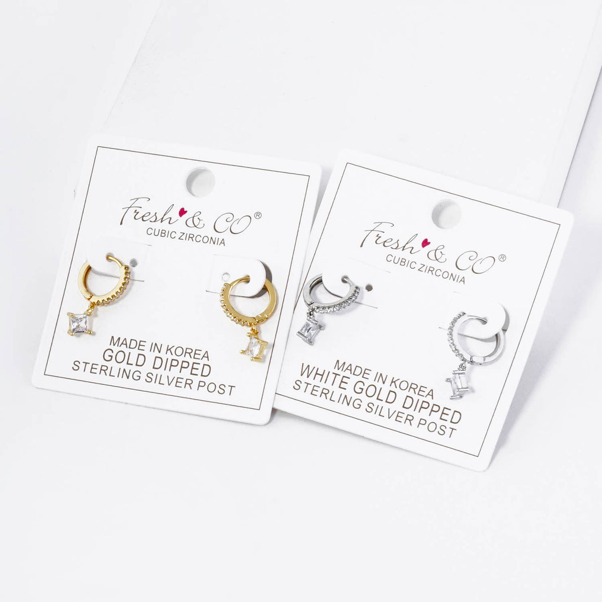 4-Prong Square Cubic Zirconia Drop 10mm Huggie Hoop Earrings