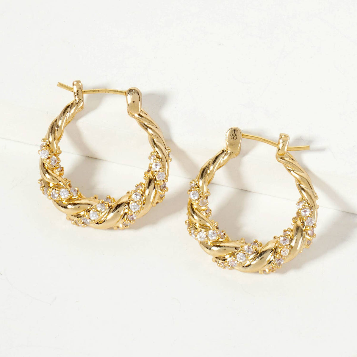 Rolled Design Single Row Embellishment 20mm Hoop Earrings