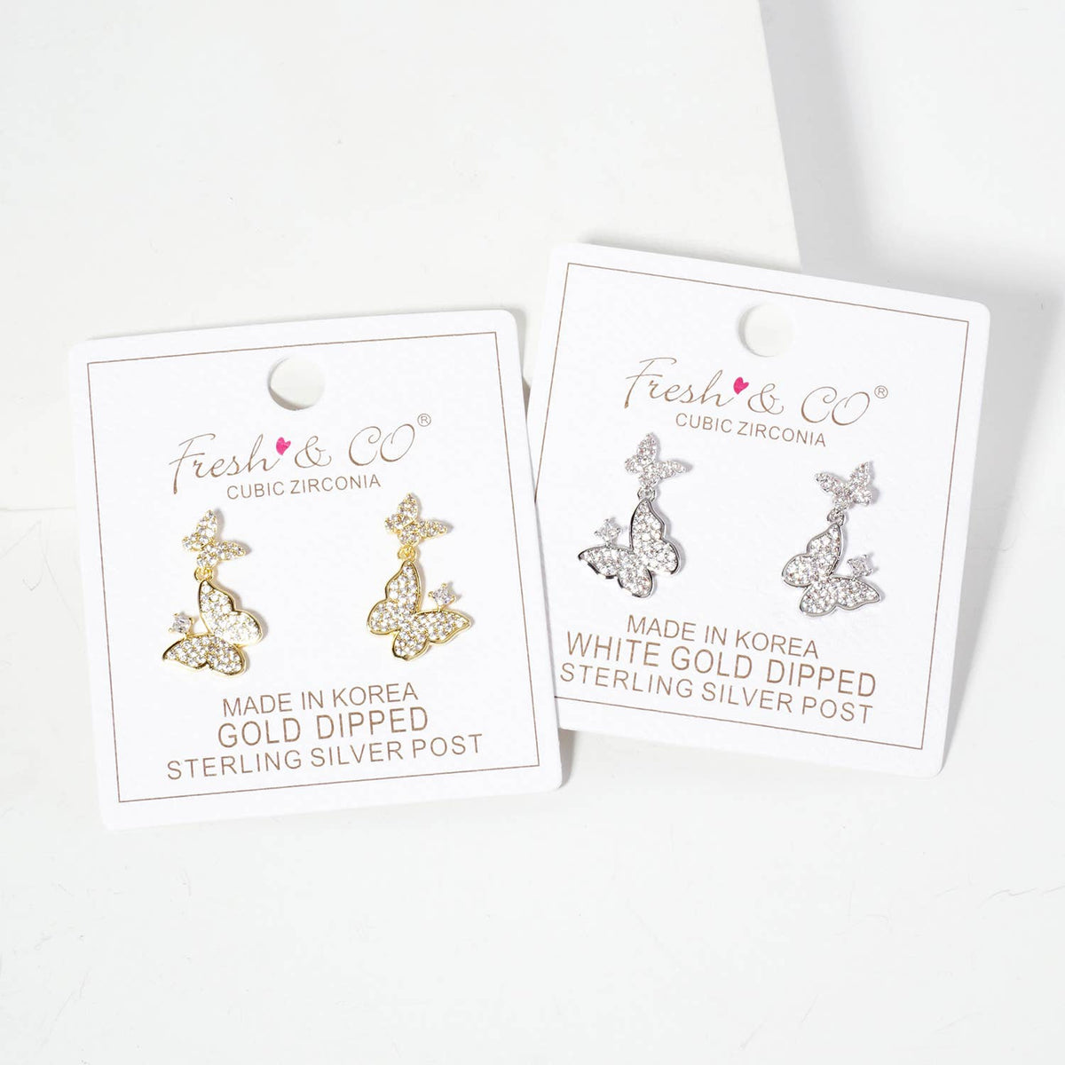 Pave-Set Double Butterfly Drop 18K-Gold-Dipped Post Earrings