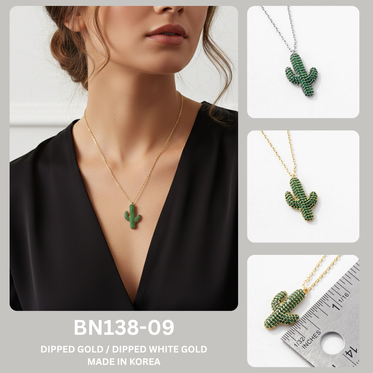 Dainty Crystal Cactus Pendant Necklace