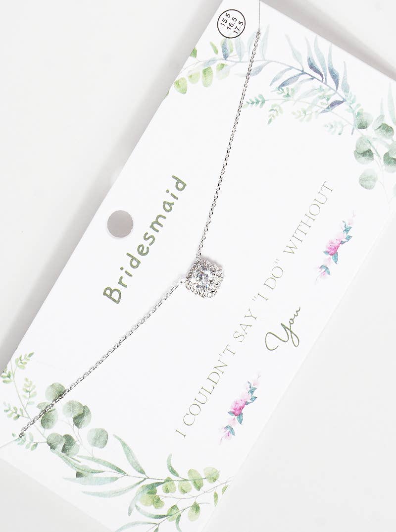 Dainty Cubic Zirconia Cushion Halo Bridesmaid Necklace
