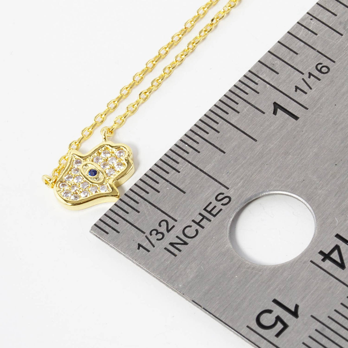 CZ Pave Hamsa Hand with Evil Eye Pendant Necklace