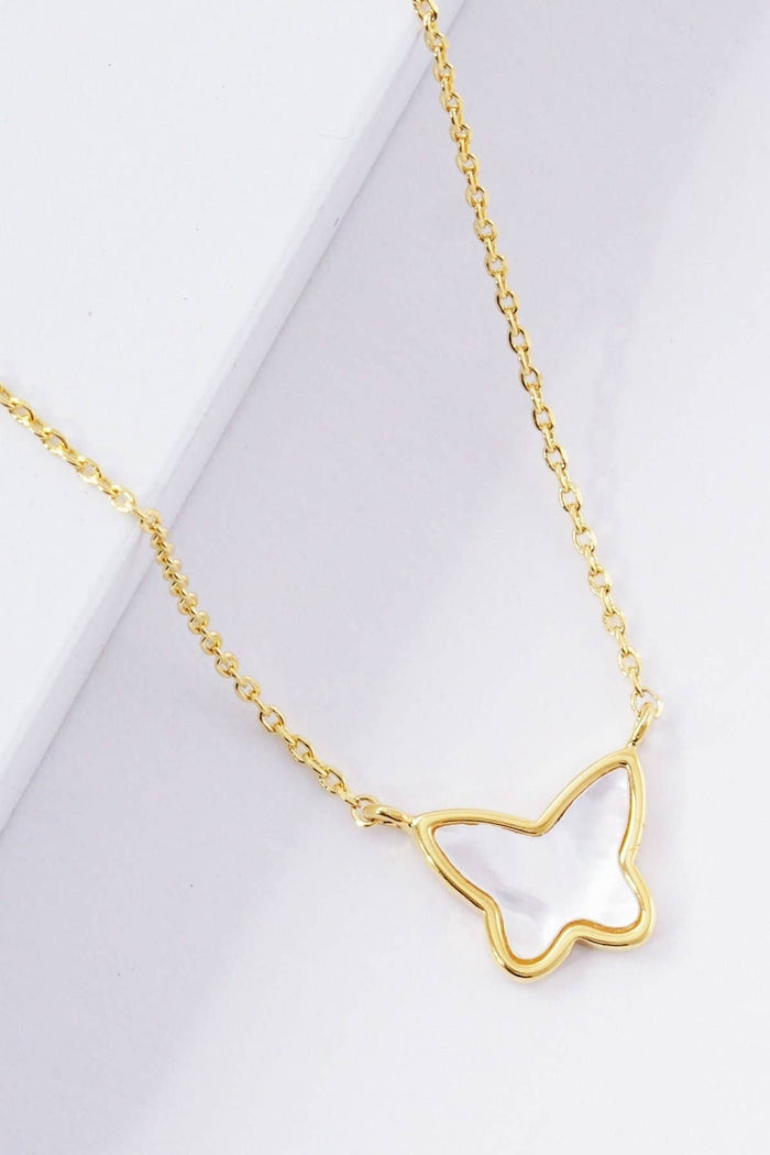 White Shelled Butterfly Pendant Necklace