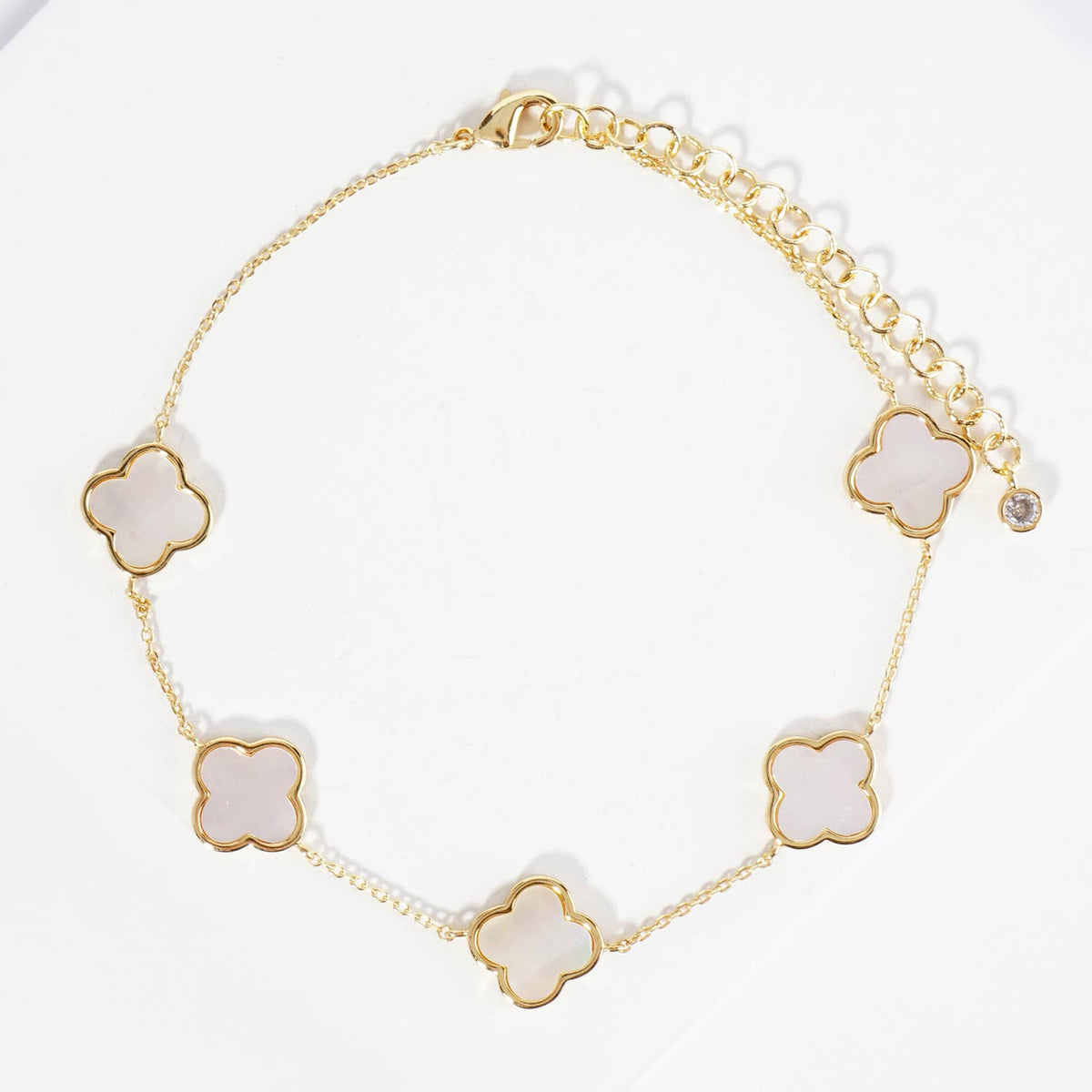 18K Gold Dipped 12mm Five Quatrefoil Brass Chain Anklet.