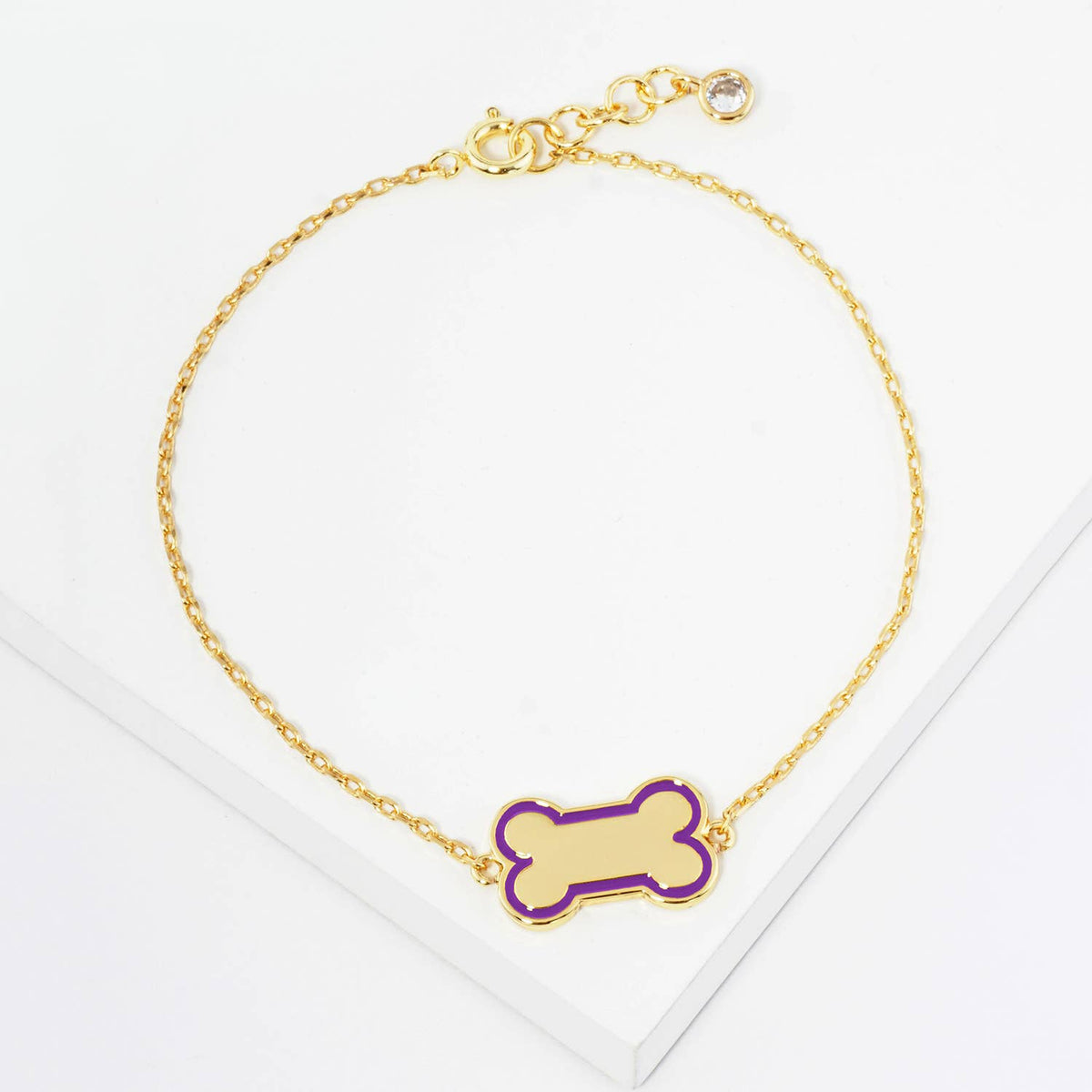 Gold Dipped Enamel Dog Bone Charm Bracelet