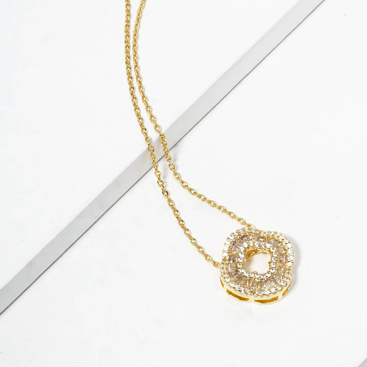 Minimalist Cubic Zirconia Geometric Open Pendant Necklace