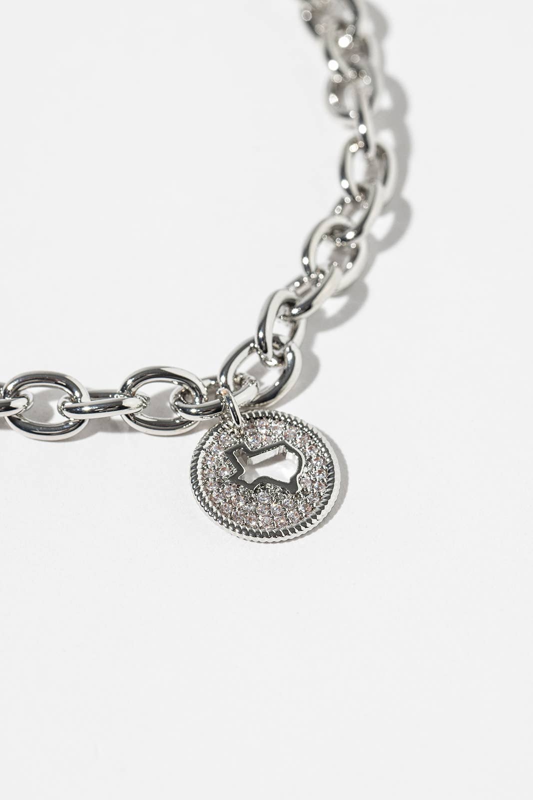 Texas State Charm Pave Cubic Zirconia Link Chain Bracelet