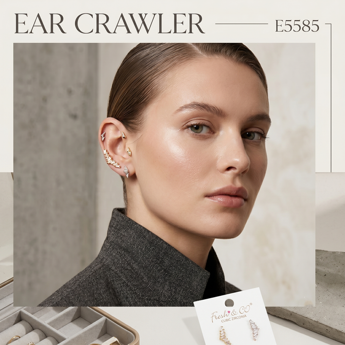 Cubic Zirconia Baguette Ear Crawlers