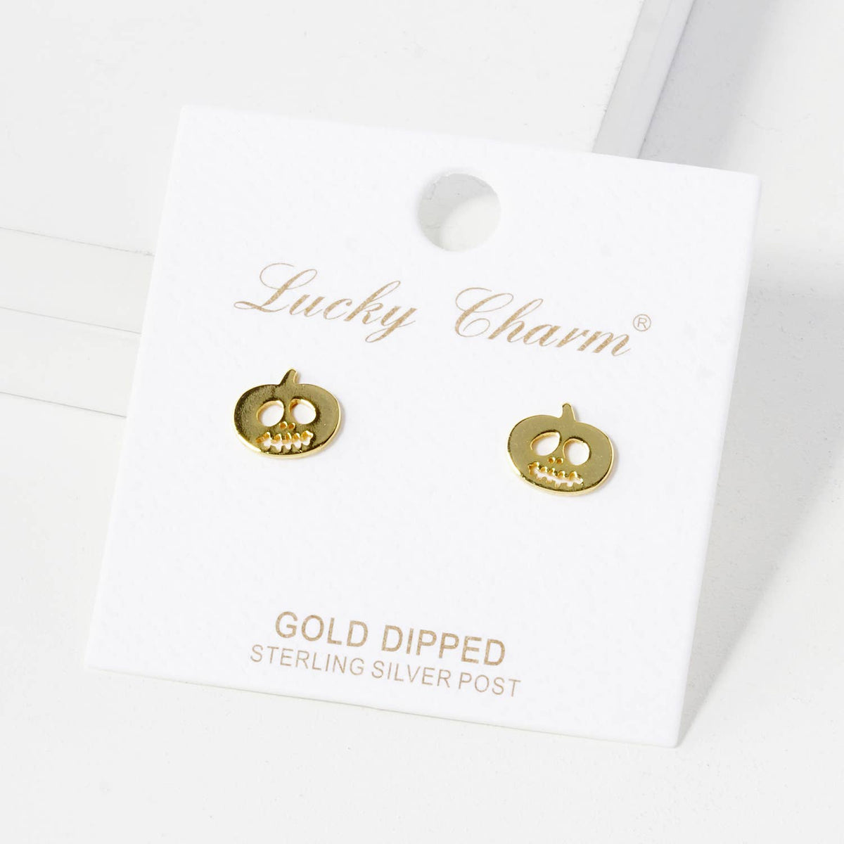 Brass Pumpkin Sterling Silver Post Halloween Stud Earrings