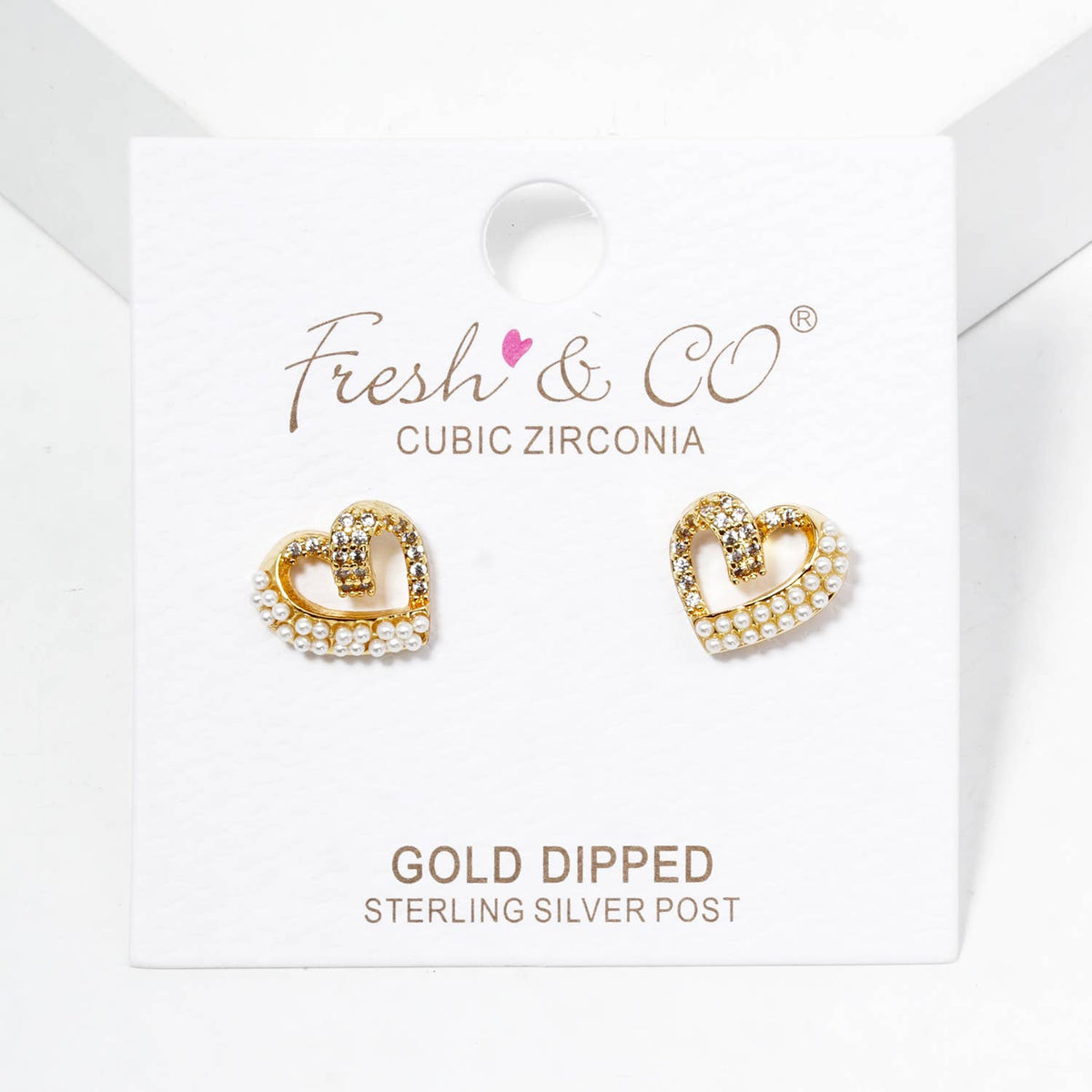 Dazzling Pave Heart & Pearl Accent Stud Earrings