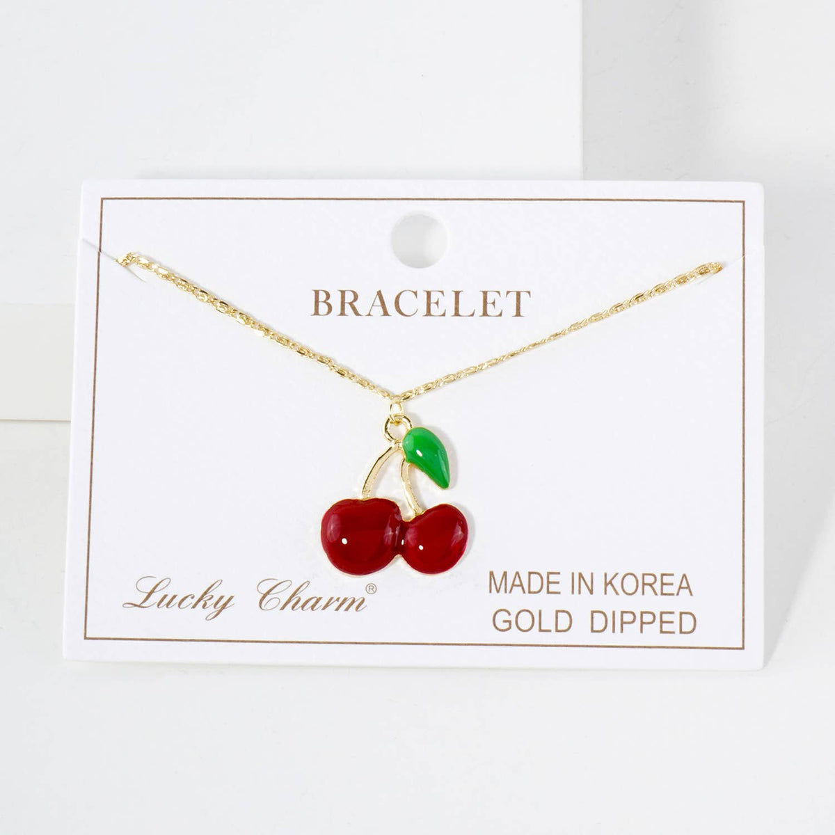 Enamel Cherry Charm Delicate Chain Bracelet