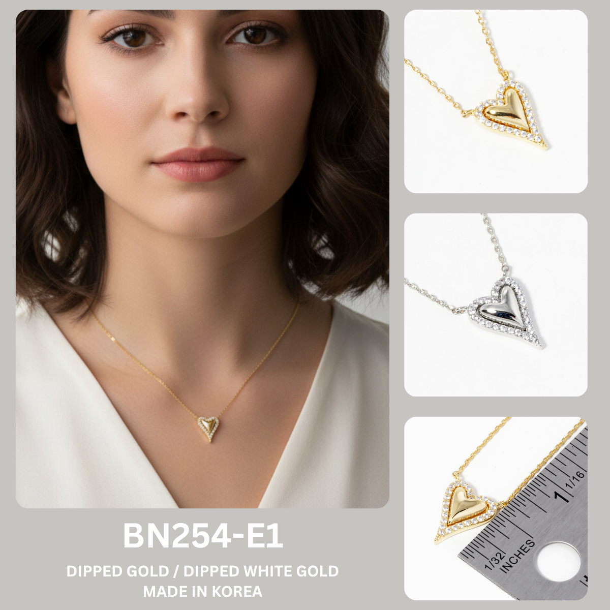 Dainty Pave Border Puffy Heart Pendant Necklace