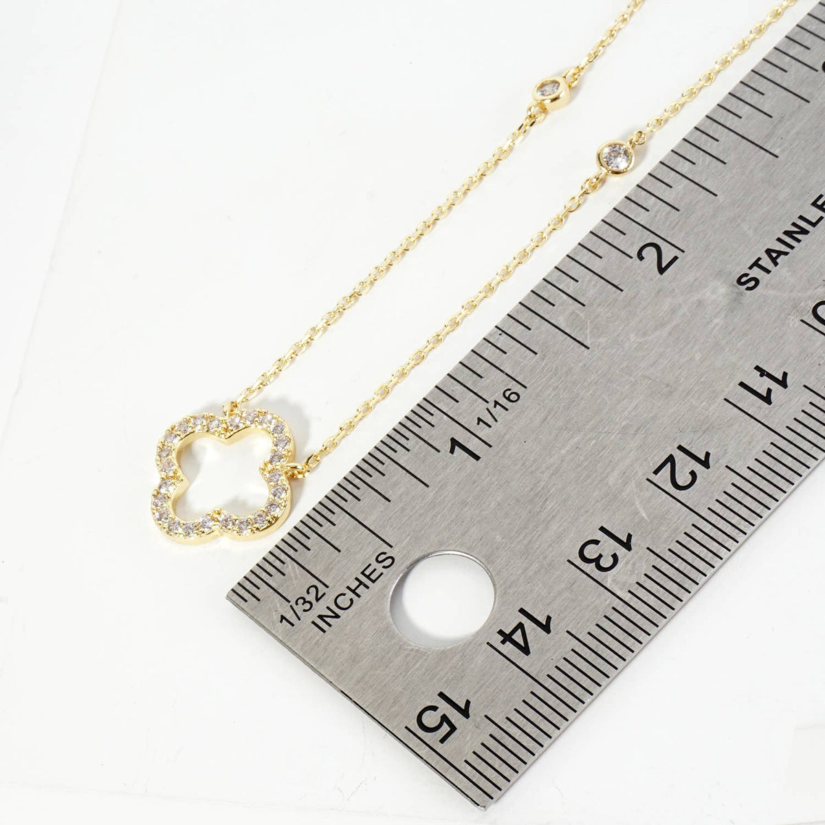 18K Pave Set Cubic Zirconia Quatrefoil Cutout Pendant