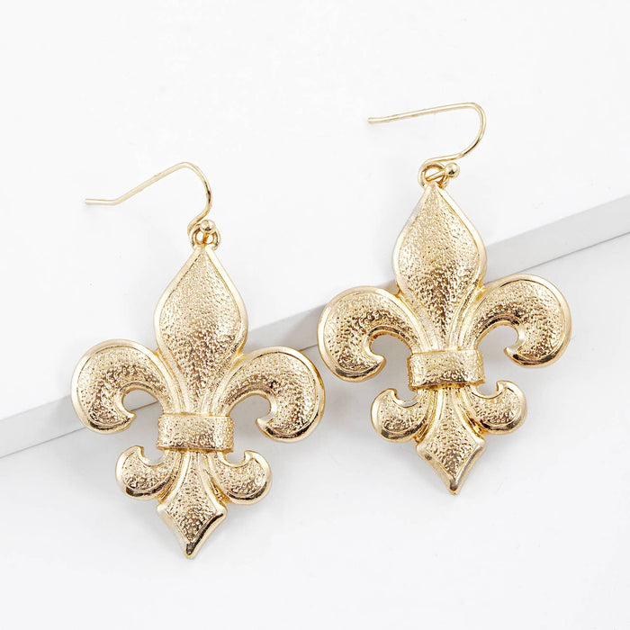 Gold Plated Fleur De Lis Dangle Earrings