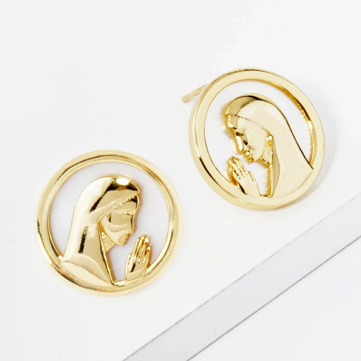 18K GOLD DIPPED MOTHER OF PEARL PRAYER STUD EARRINGS