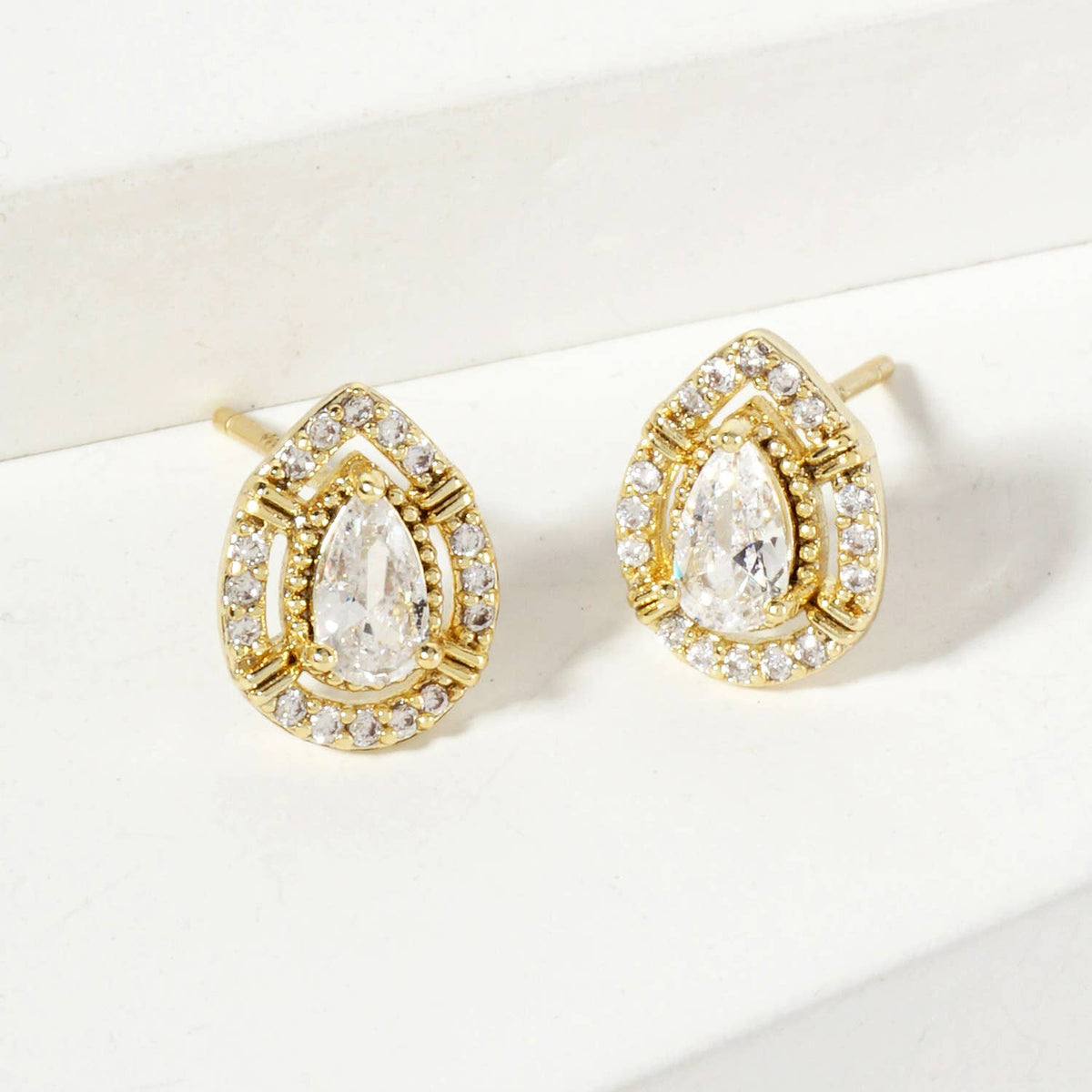Teardrop Embellishment 9mm 18K-Gold-Dipped Stud Earrings