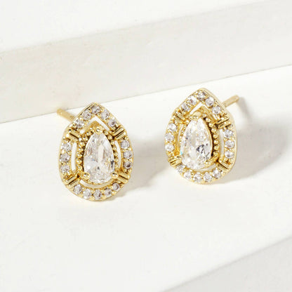 Teardrop Embellishment 9mm 18K-Gold-Dipped Stud Earrings