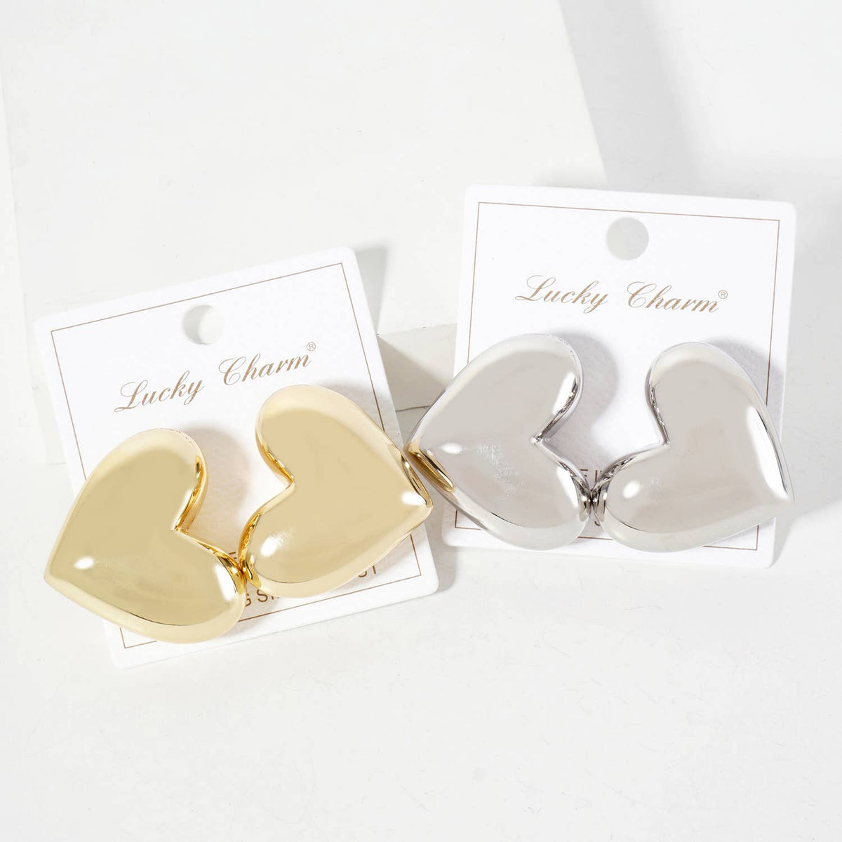 Polished Brass 35mm Puffy Heart Statement Earrings