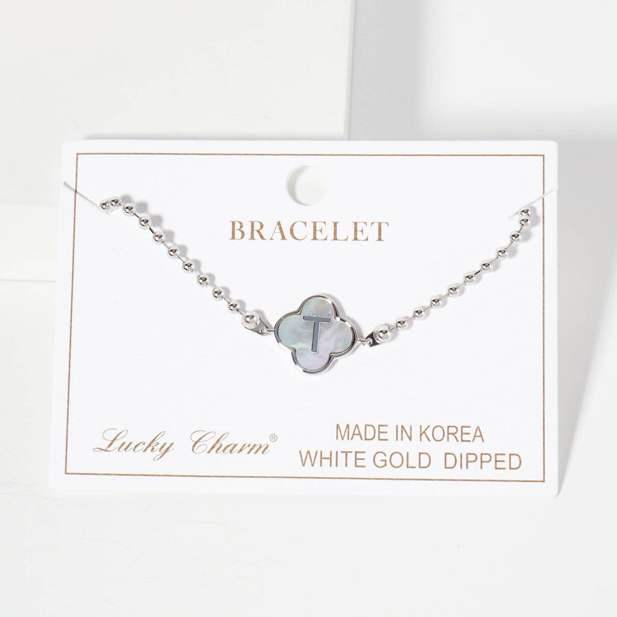 Dainty Gold Dipped Initial Clover Bracelet