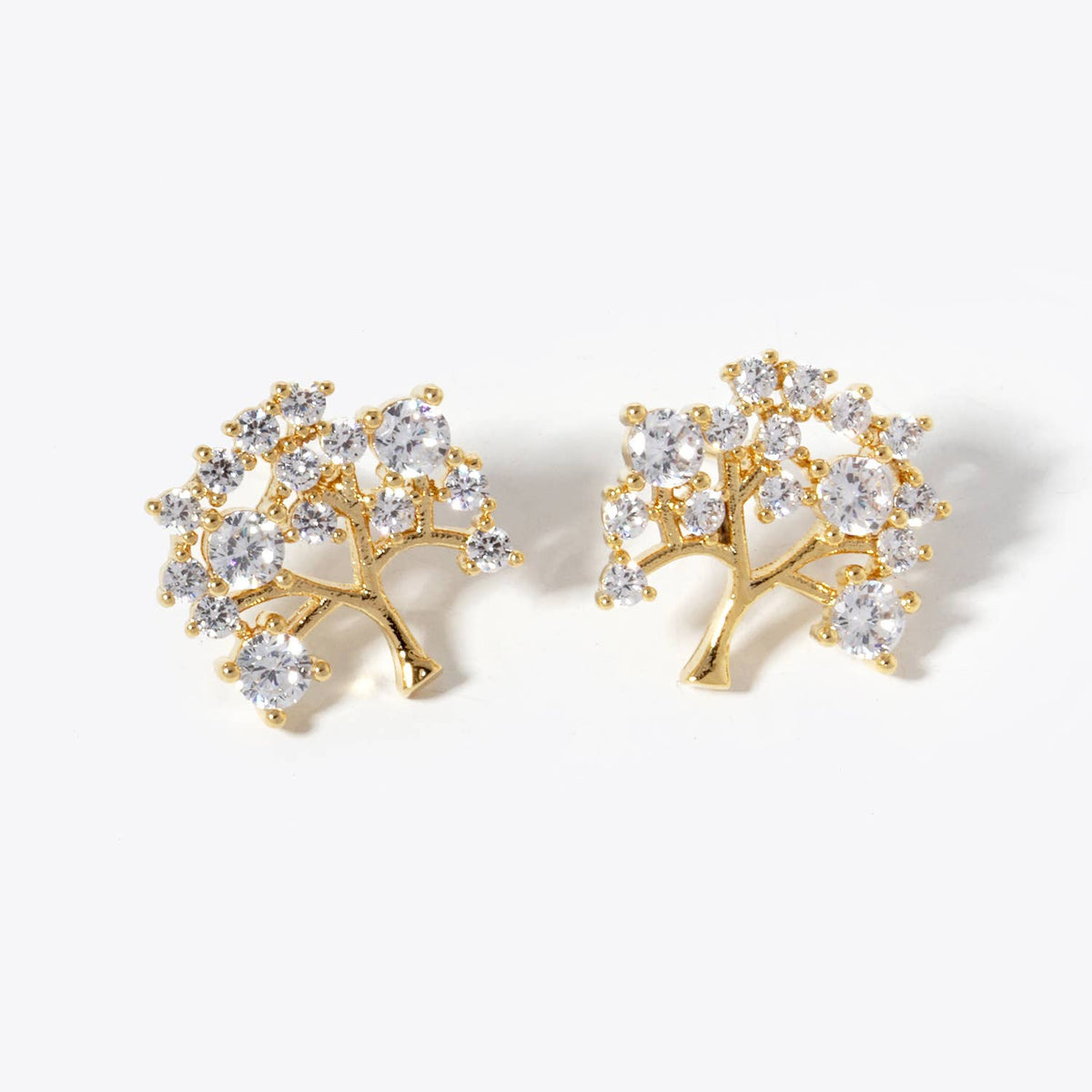 Gold Dipped Cubic Tree of Life Stud Earrings