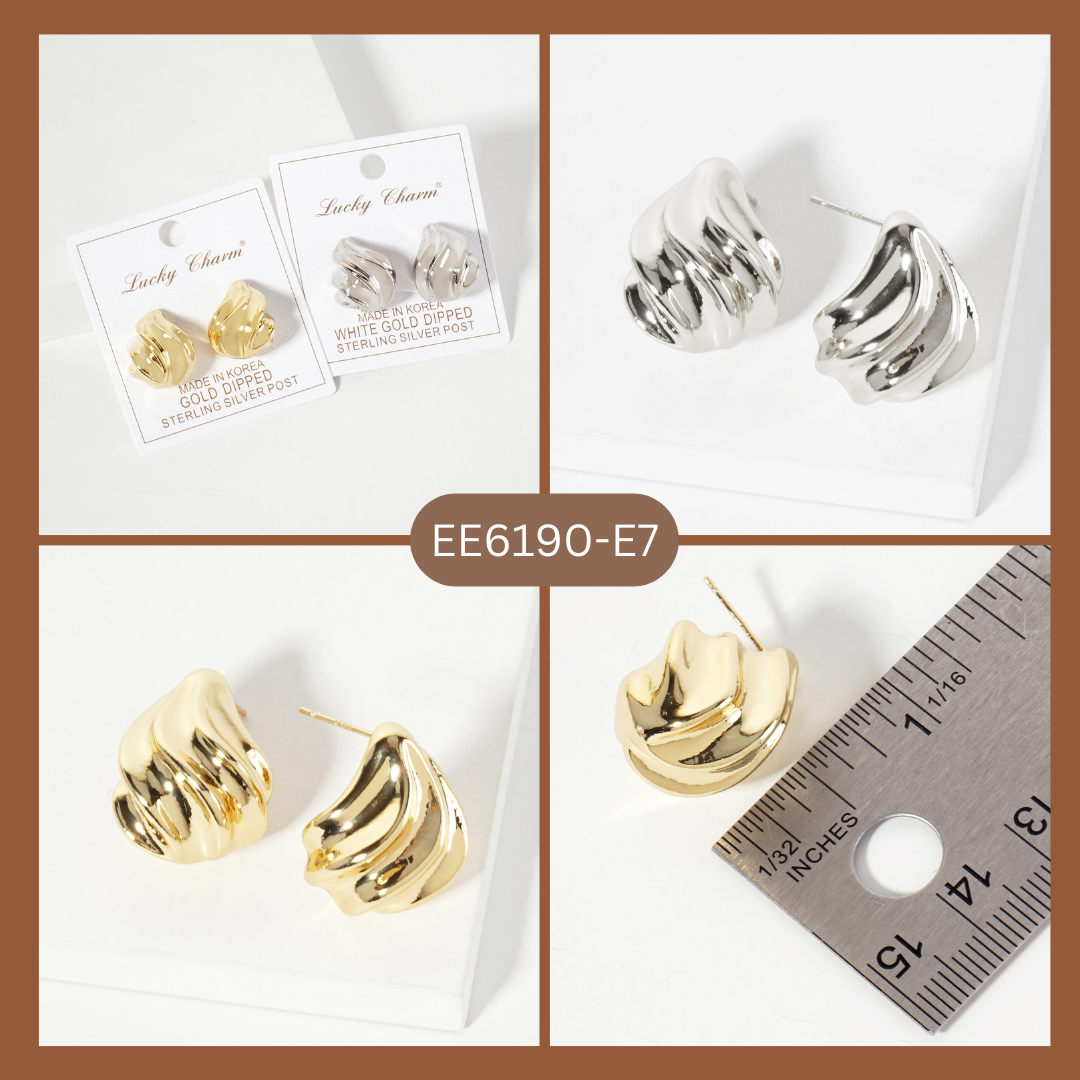 Polished Brass Sculpted Wave Teardrop Post Earrings