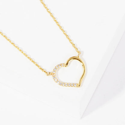 Minimalist Pave Heart Outline Pendant Necklace