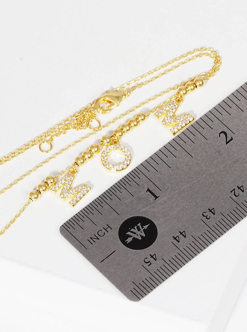 Gold Cubic Mom Beaded Necklace