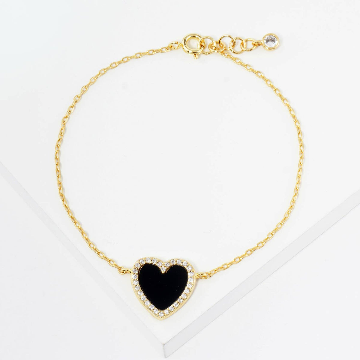 18K Gold Dipped 13mm Pave Set Cubic Zirconia Heart Bracelet